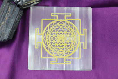 Selenite Charging Plate with Shree Yantra
